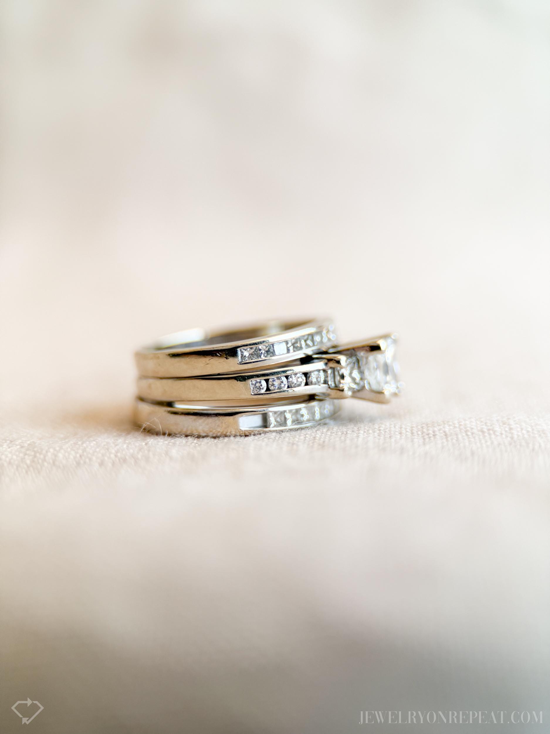 Vintage Diamond Engagement & Wedding Rings, Princess Cut, 14k White ...