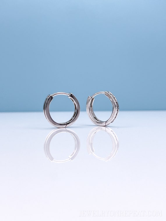 Vintage Diamond Huggie Hoop Earrings in 18k White… - image 3