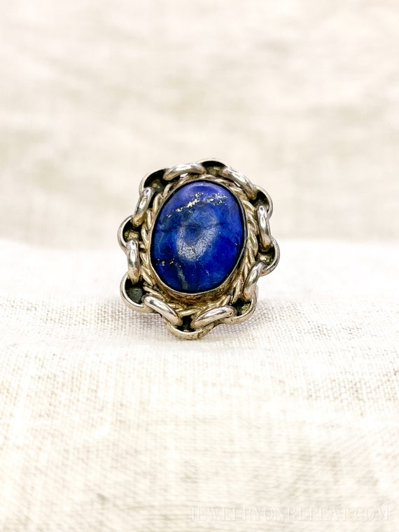 Vintage Lapis Lazuli Gemstone Ring in Sterling Si… - image 4