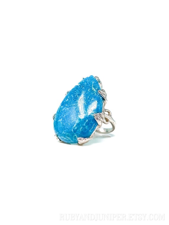 Vintage Chrysocolla Gemstone Ring in Sterling Sil… - image 1