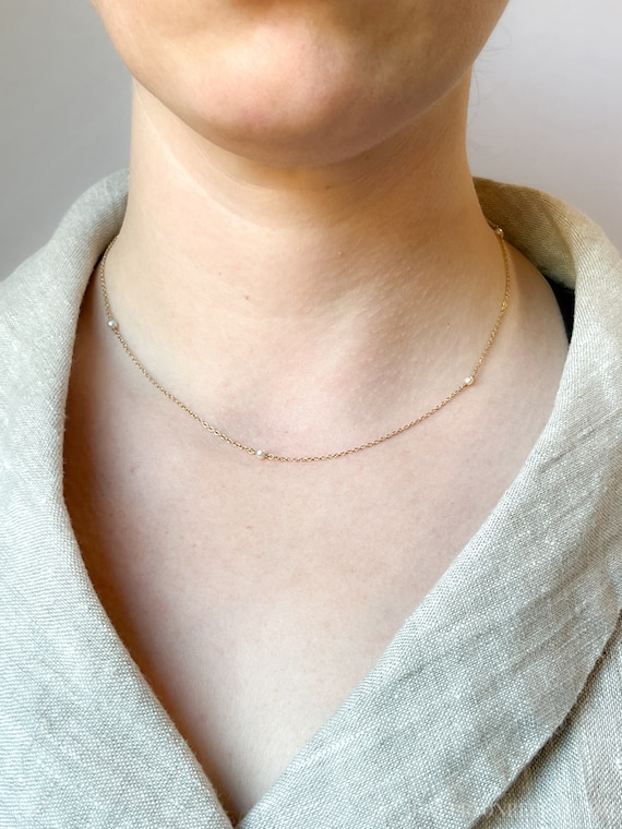 Vintage Pearl and Chain Necklace in 14k Gold, Ant… - image 2