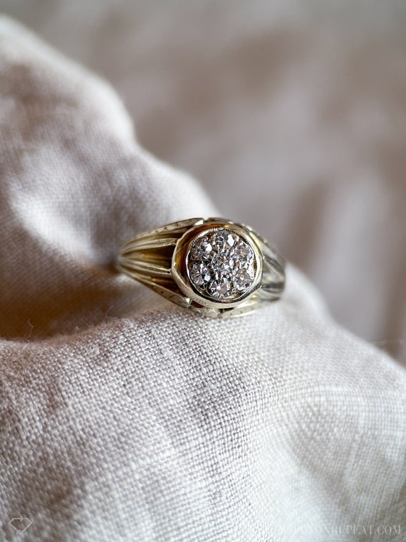 開店記念セール！ White 14k in Ring Diamond Mens Vintage Gold, Deco Art アクセサリー
