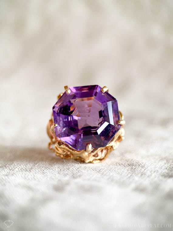 Vintage Amethyst Gemstone Ring in 14k Gold, Antiq… - image 2