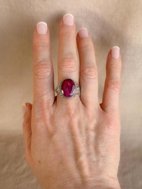 Vintage Sterling Silver Ruby Statement Ring - Fac… - image 7