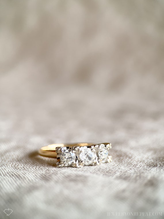 Vintage Diamond Three Stone Engagement Ring in 14… - image 4