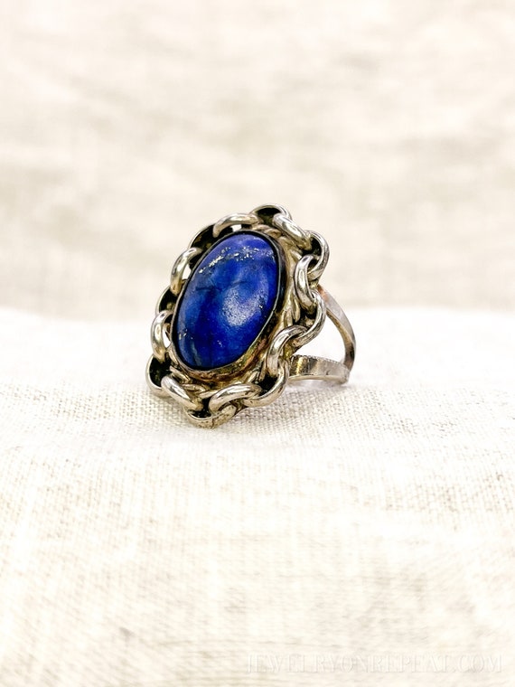 Vintage Lapis Lazuli Gemstone Ring in Sterling Si… - image 1