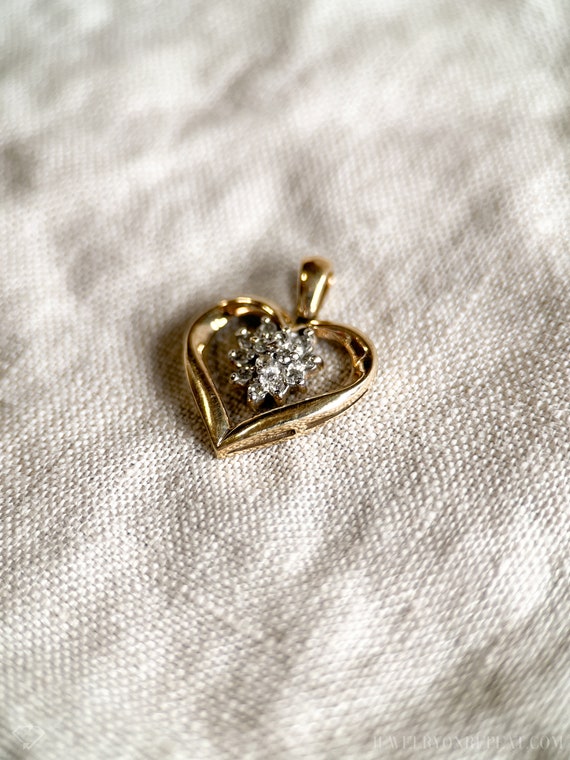 Vintage Diamond Heart Pendant in 10k Gold, Antiqu… - image 5