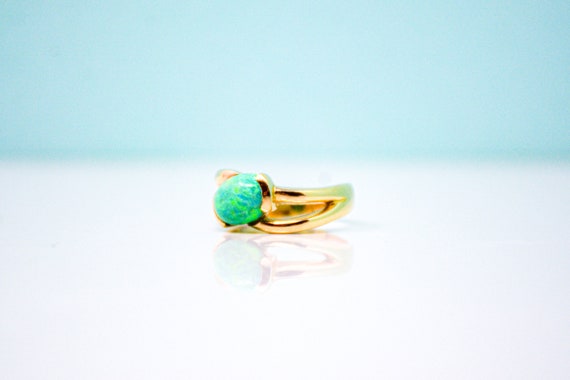 Vintage Black Opal Gemstone Ring in 14k Gold, Ant… - image 3