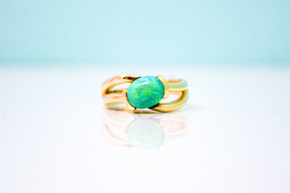 Vintage Black Opal Gemstone Ring in 14k Gold, Ant… - image 1