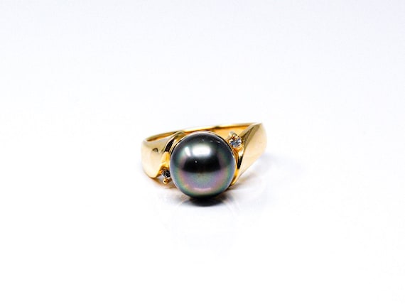 Vintage Black Pearl Ring in 14k Gold, Retro Jewel… - image 1