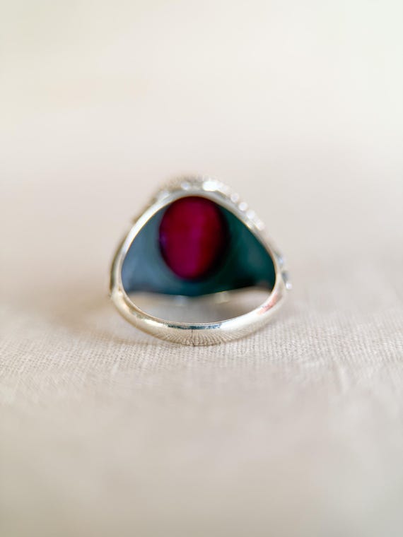 Vintage Sterling Silver Ruby Statement Ring - Fac… - image 5