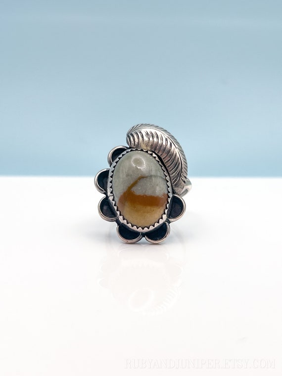 Vintage Jasper Gemstone Ring in Sterling Silver, … - image 4
