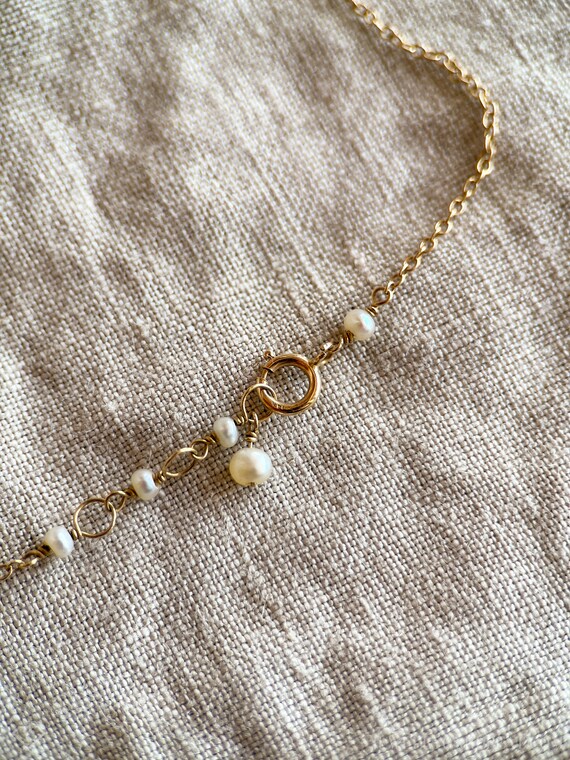 Vintage Pearl and Chain Necklace in 14k Gold, Ant… - image 7
