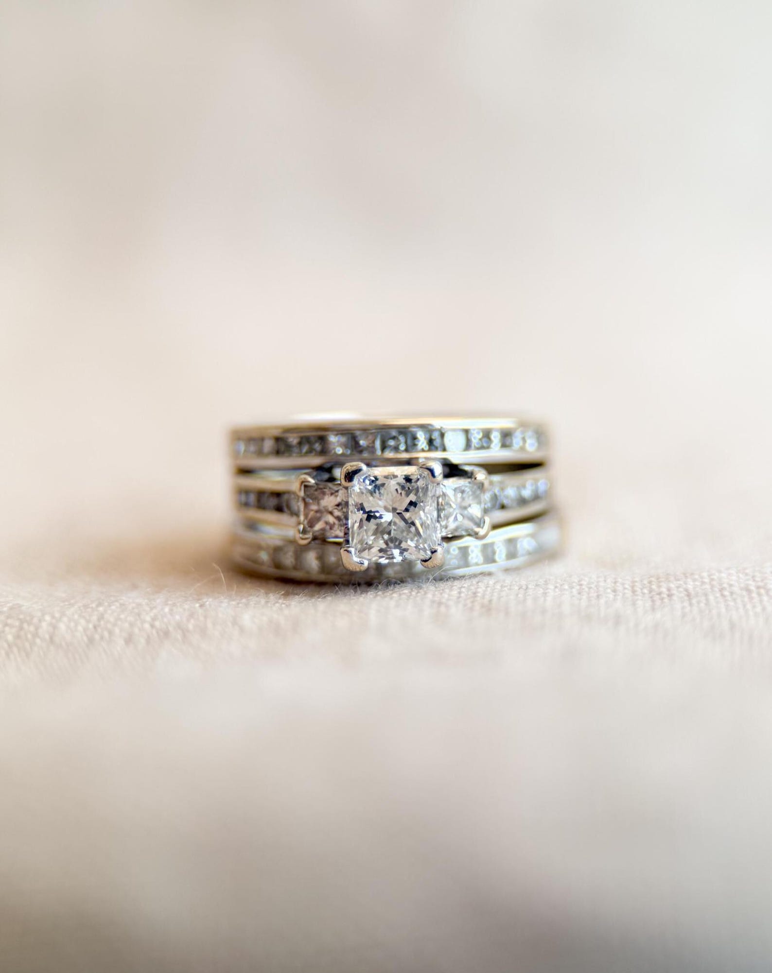 Vintage Diamond Engagement & Wedding Rings, Princess Cut, 14k White ...