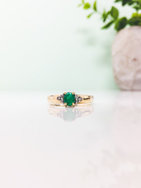 Emerald ring, Solid 10k gold Emerald Ring, Natural