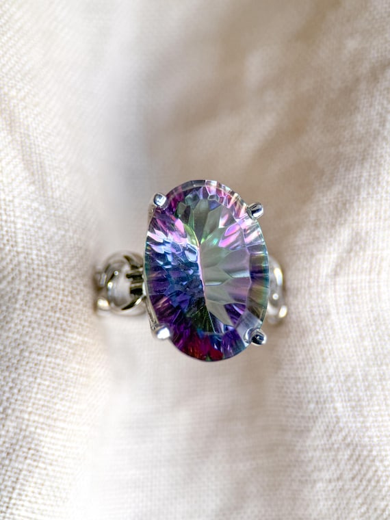 Vintage Sterling Silver Gemstone Statement Ring -… - image 1