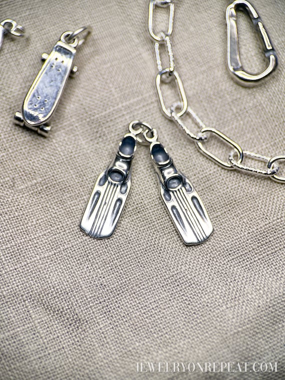Scuba Diving Swim Fins Pendant in Solid Sterling Silver Action Sports Themed Fine Jewelry Charms timeless Sustainable JewelryOnRepeat