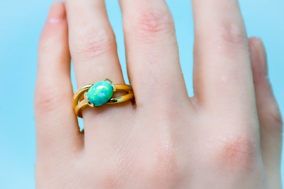 Vintage Black Opal Gemstone Ring in 14k Gold, Ant… - image 2