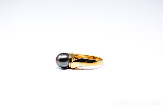 Vintage Black Pearl Ring in 14k Gold, Retro Jewel… - image 2