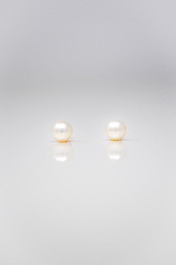Pearl Earrings, 14k Gold Genuine White Pearl Stud