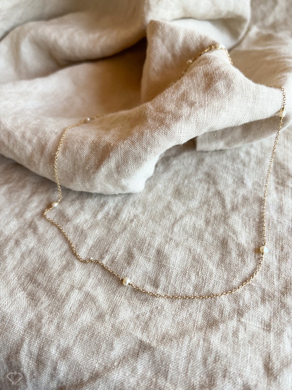Vintage Pearl and Chain Necklace in 14k Gold, Ant… - image 3