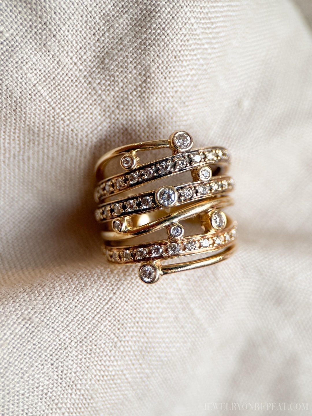 Vintage 1990s Diamond Statement Ring in 14k Gold - Timeless ...