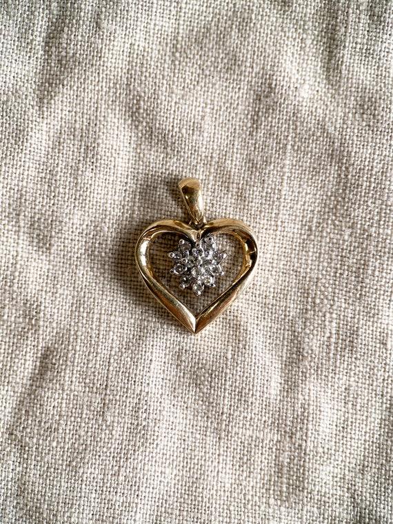 Vintage Diamond Heart Pendant in 10k Gold, Antiqu… - image 3