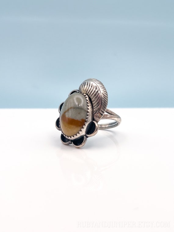 Vintage Jasper Gemstone Ring in Sterling Silver, … - image 5