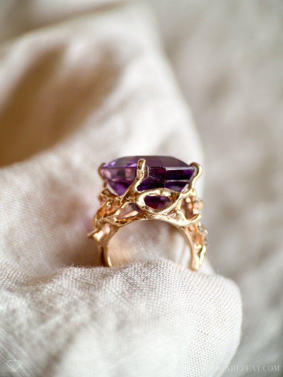 Vintage Amethyst Gemstone Ring in 14k Gold, Antiq… - image 7