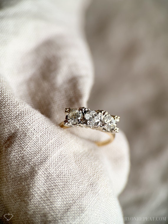 Vintage Diamond Three Stone Engagement Ring in 14… - image 1