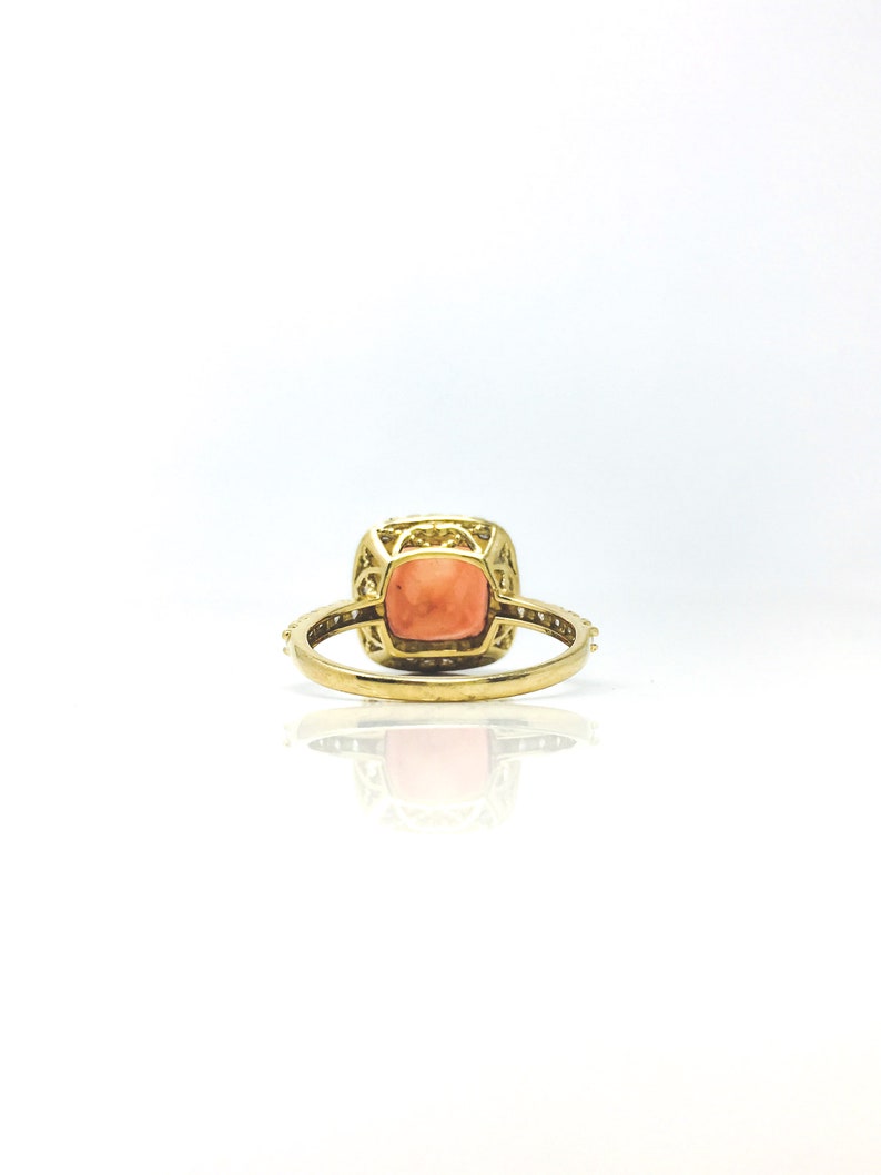 Orange Quartz Ring 14k Gold Cushion Orange Quartz Halo Etsy