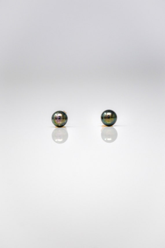 Black Pearl Earrings, 14k Gold Genuine Black Pearl