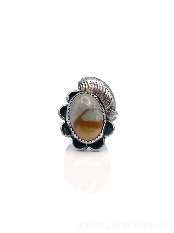 Vintage Jasper Gemstone Ring in Sterling Silver, … - image 1