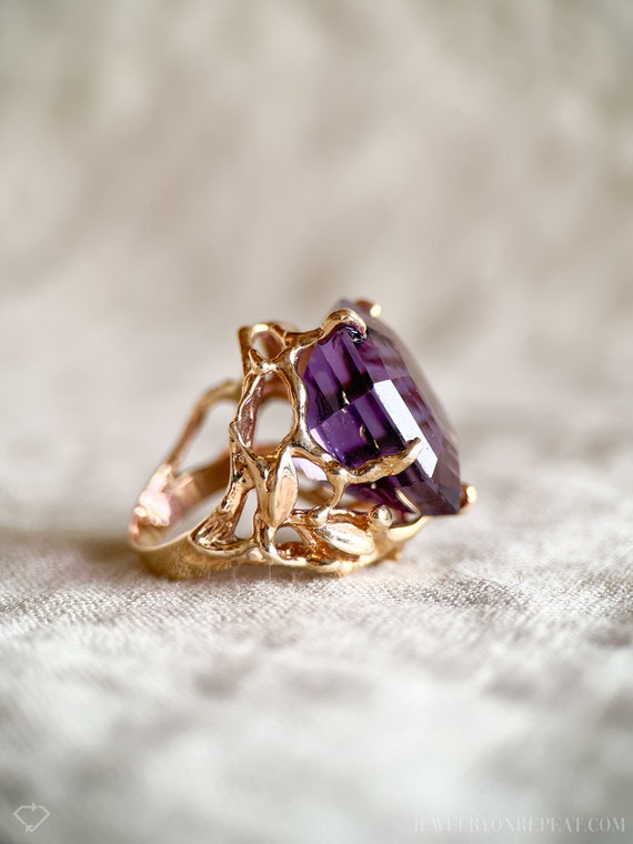 Vintage Amethyst Gemstone Ring in 14k Gold, Antiq… - image 5