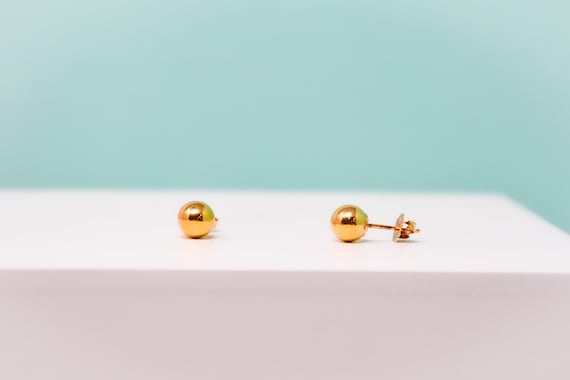 Vintage Gold Bead Stud Earrings in 14k Gold, Vint… - image 1