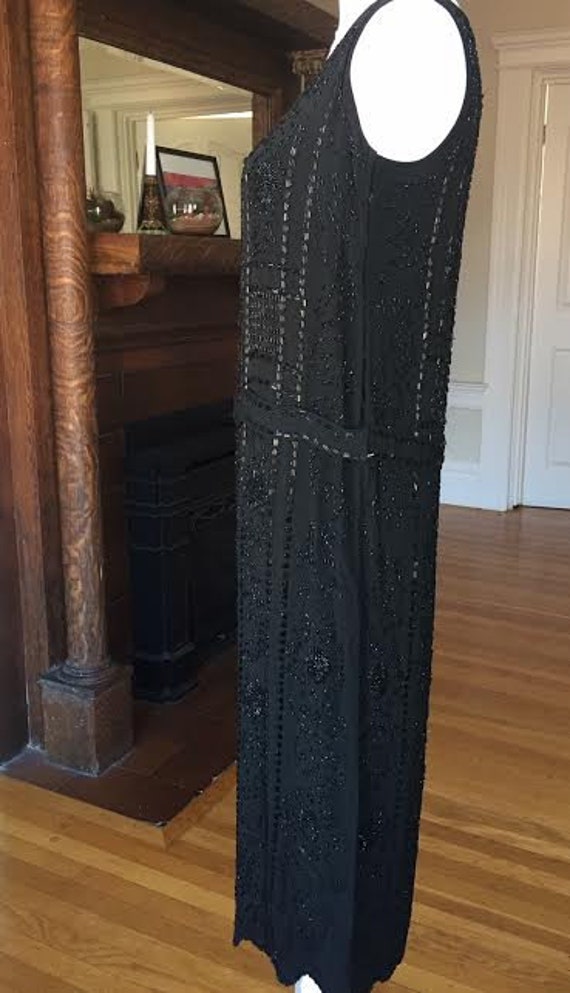 REDUCED 1920s 20s Heavily Beaded Black Silk Crepe… - image 5