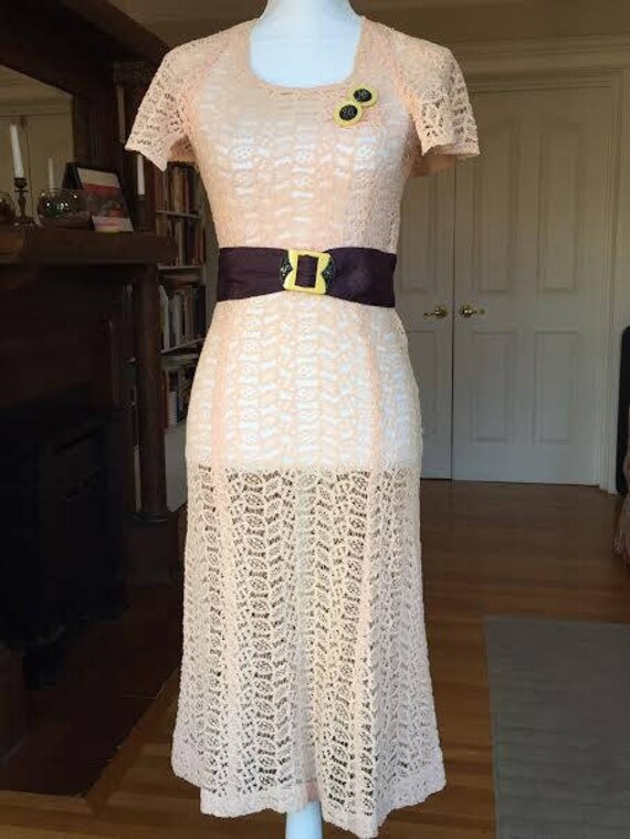 REDUCED 1930s 30s Pink Knit Depression-Era Deco Da