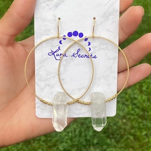 Crystal Quartz Gold Drop Gold Hoops Earrings