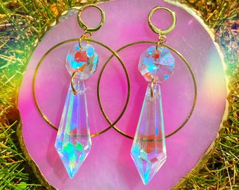 Crystal Rainbow Suncatcher Hoop Earrings