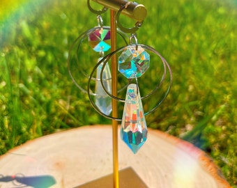 Crystal Rainbow Suncatcher Hoop Earrings