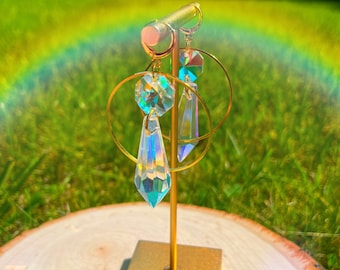 Crystal Rainbow Suncatcher Hoop Earrings