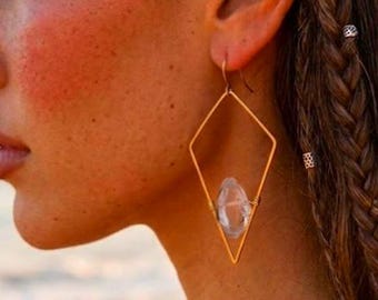 Clear Quartz Geometric Earrings
