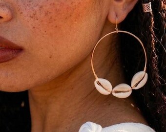 Gold Cowrie Shell Hoop Earrings
