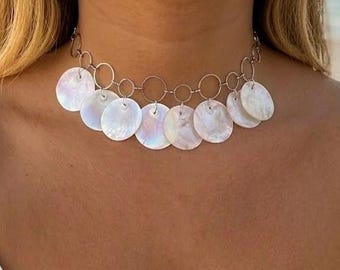Iridescent Capiz Shell Choker Necklace