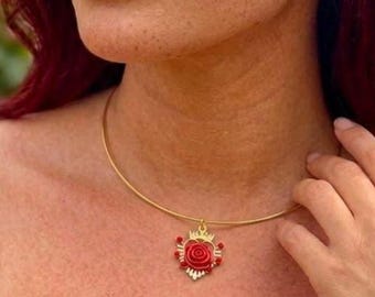 Sacred Heart Rose Choker Necklace