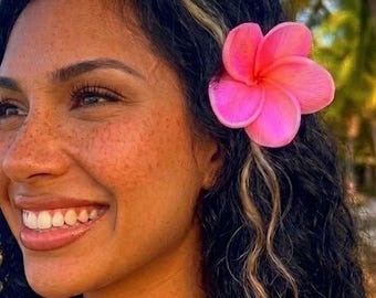 Pink Plumeria Flower Hair Clip