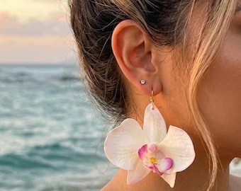 White & Pink Orchid Earrings