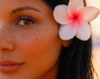 White & Pink Plumeria Flower Hair Clip