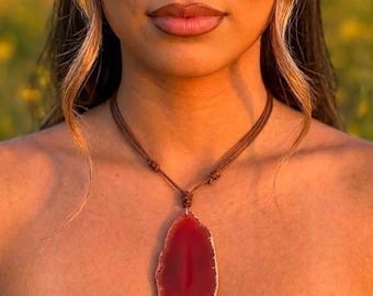 Natural Red Agate Rope Necklace