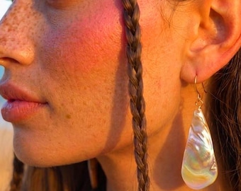 Iridescent Shell Dangle Earrings